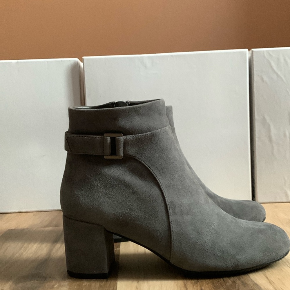Neiman Marcus Zaza Grey Suede Ankle Boot
